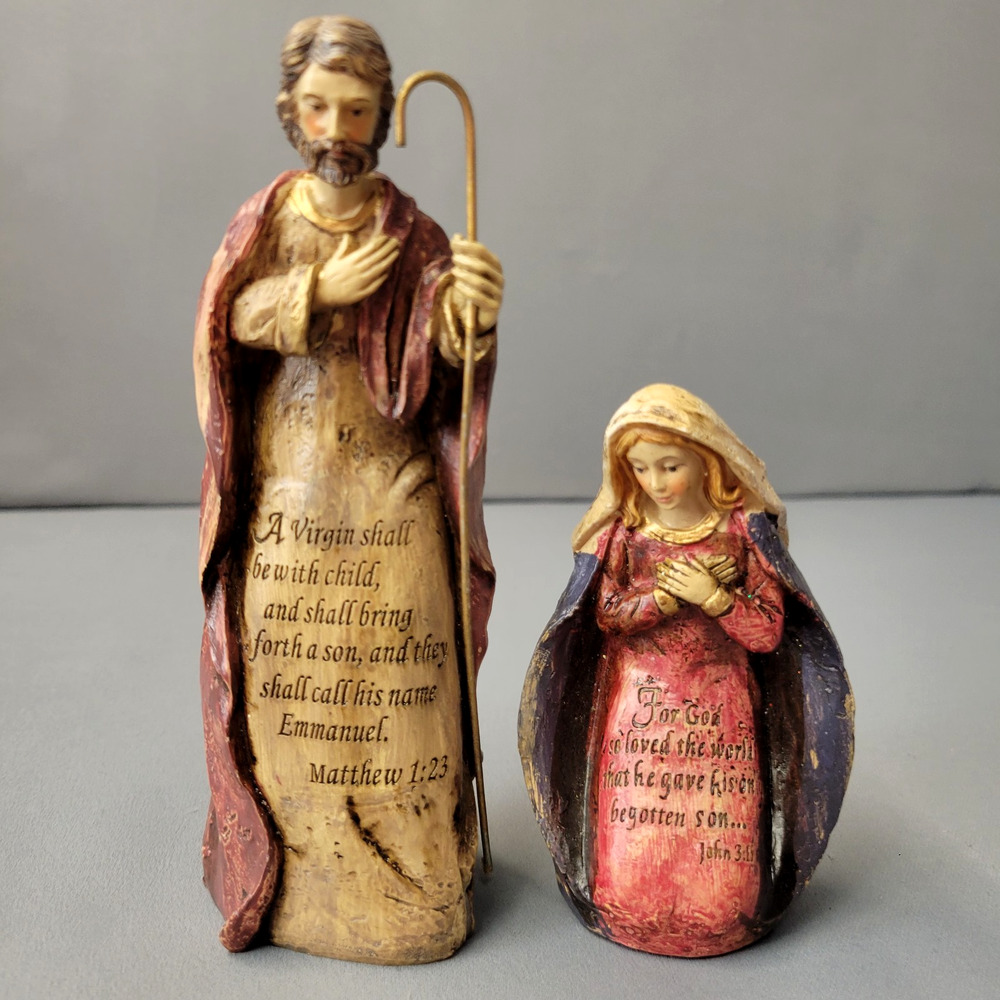 Jospeh and Mary Figurines 2 Piece Scripture Nativity Religious 6" Resign‎
